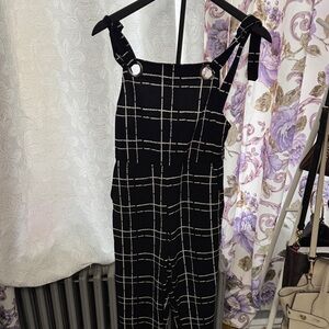 Black Windowpane Jumpsuit with Tie Straps